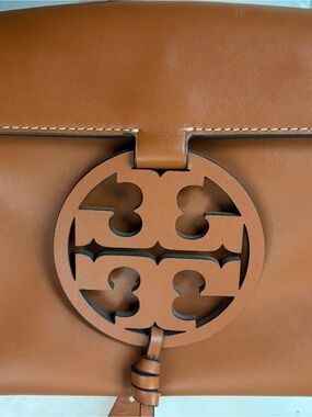 Tory Burch Cognac Leather Logo Flap Crossbody